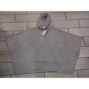 Martha Stewart‎ Women's Gray Knit Hooded Poncho Sweater Kangaroo Pocket One Size